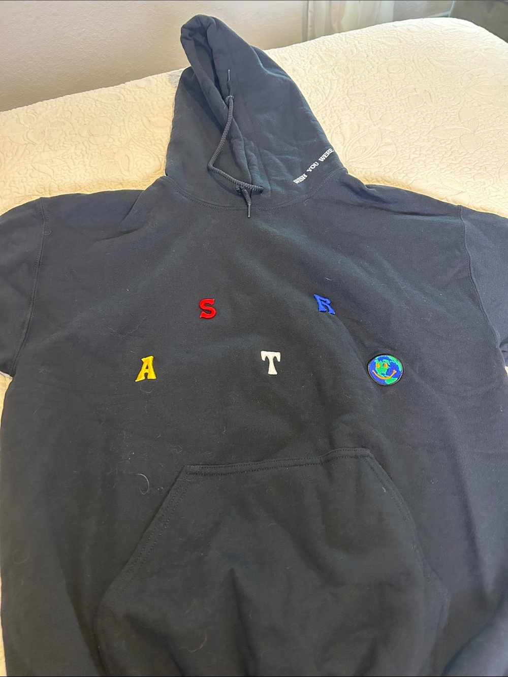 Astroworld Black Hoodie with Embroidered Letters